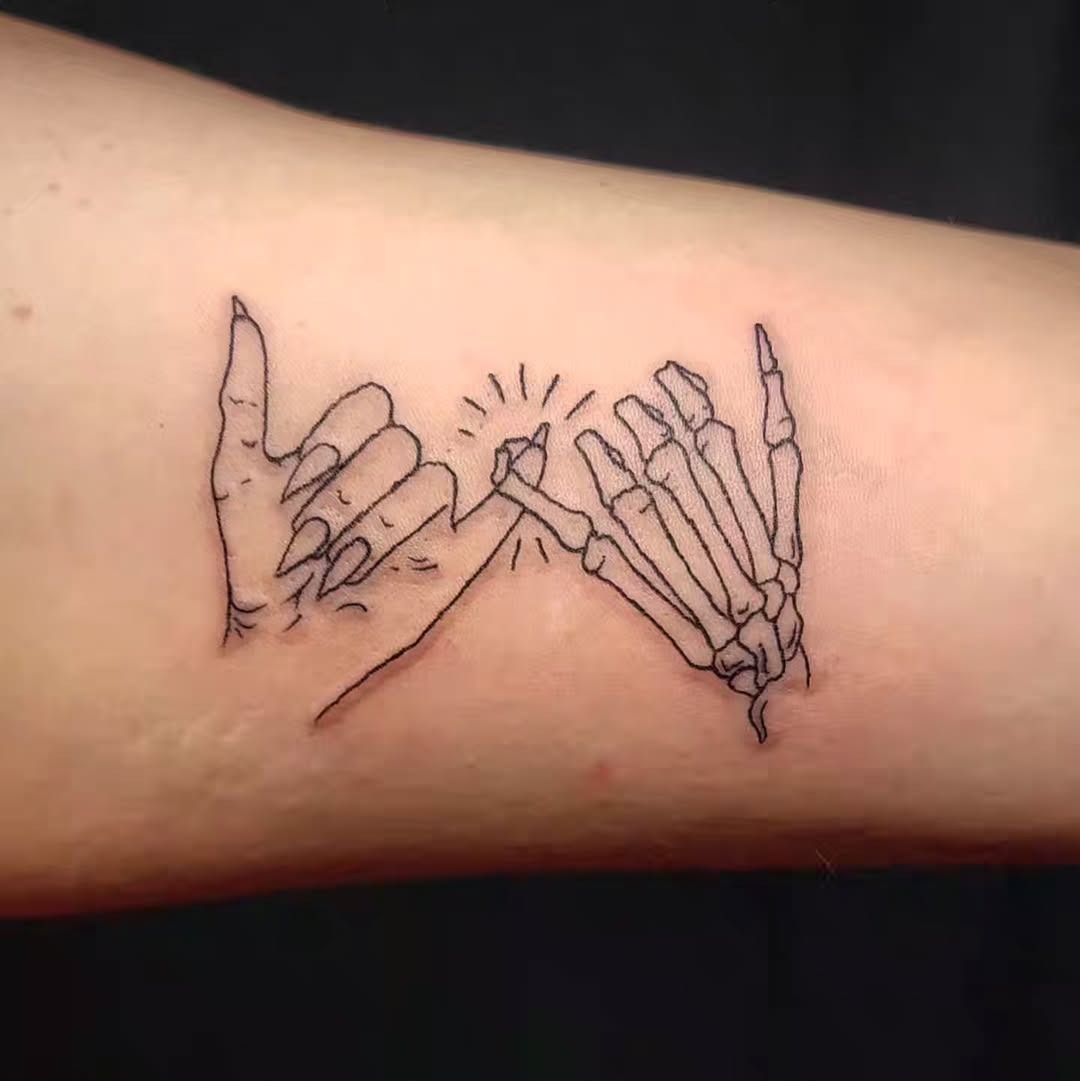 Unique pinky promise tattoo with skeletal hands Tattoo Design