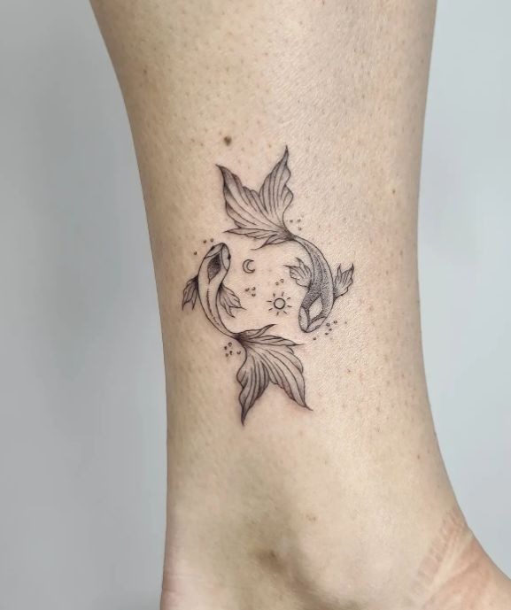 Celestial Sun and Moon Pisces Tattoo Tattoo Design