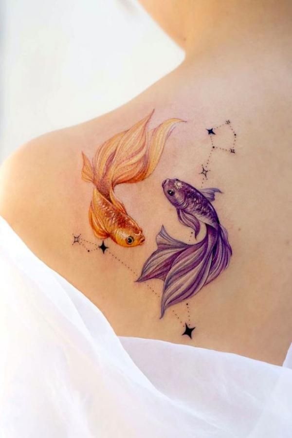 Colorful Pisces Constellation Shoulder Tattoo Tattoo Design