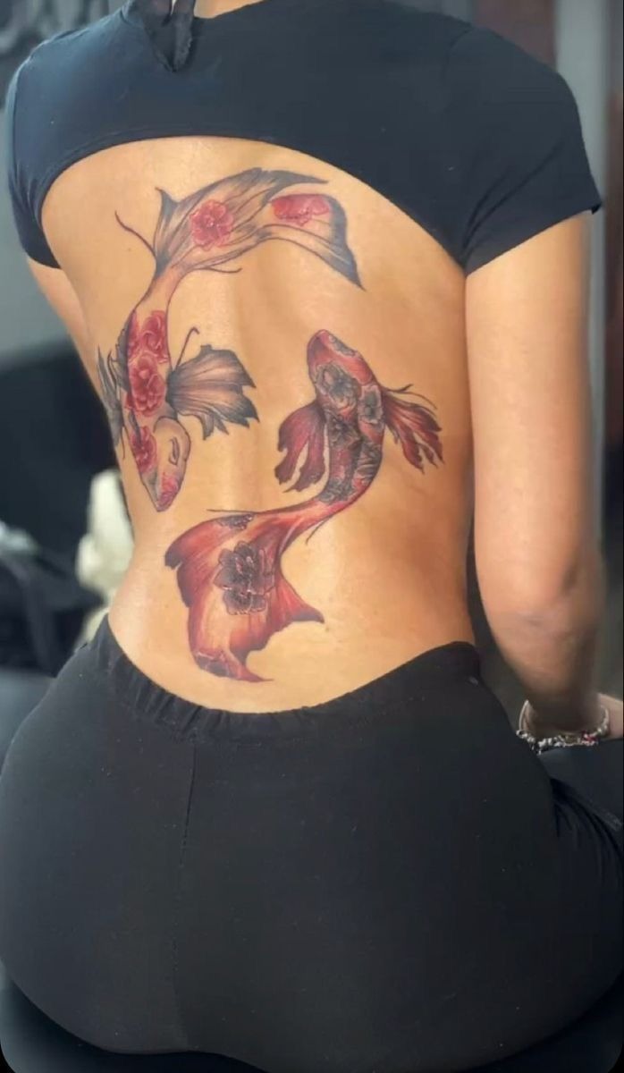 Floral Koi Pisces Back Tattoo Tattoo Design