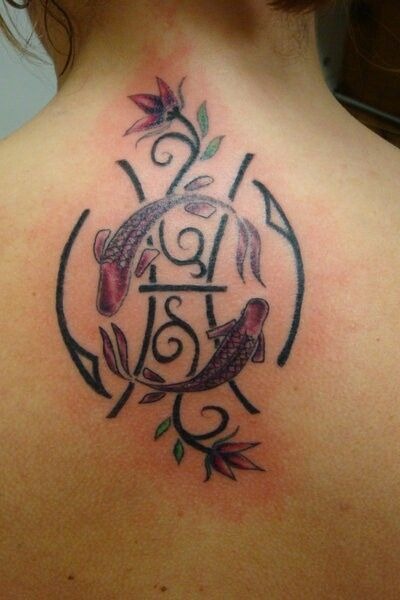 Floral Pisces Glyph Back Tattoo Tattoo Design