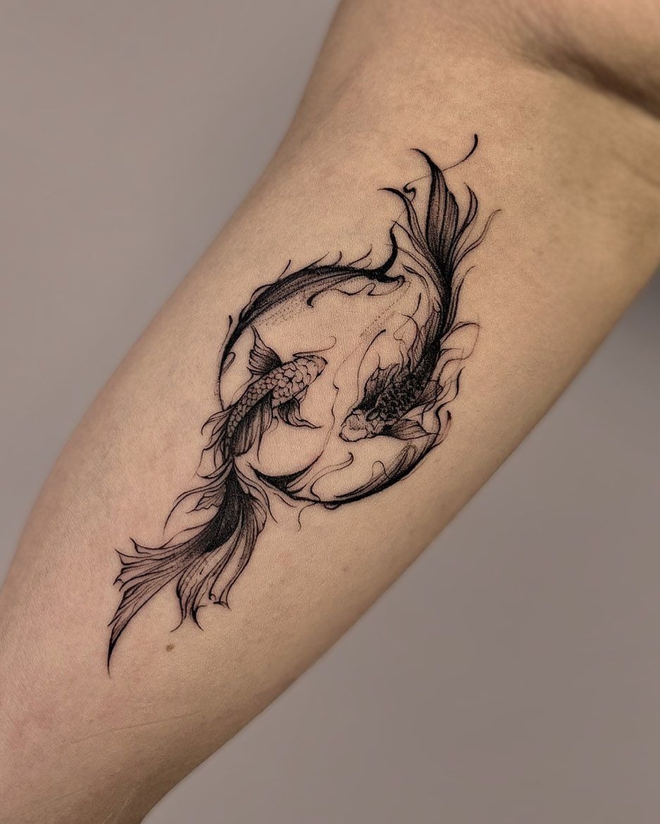 Flowing Blackwork Koi Pisces Tattoo Tattoo Design