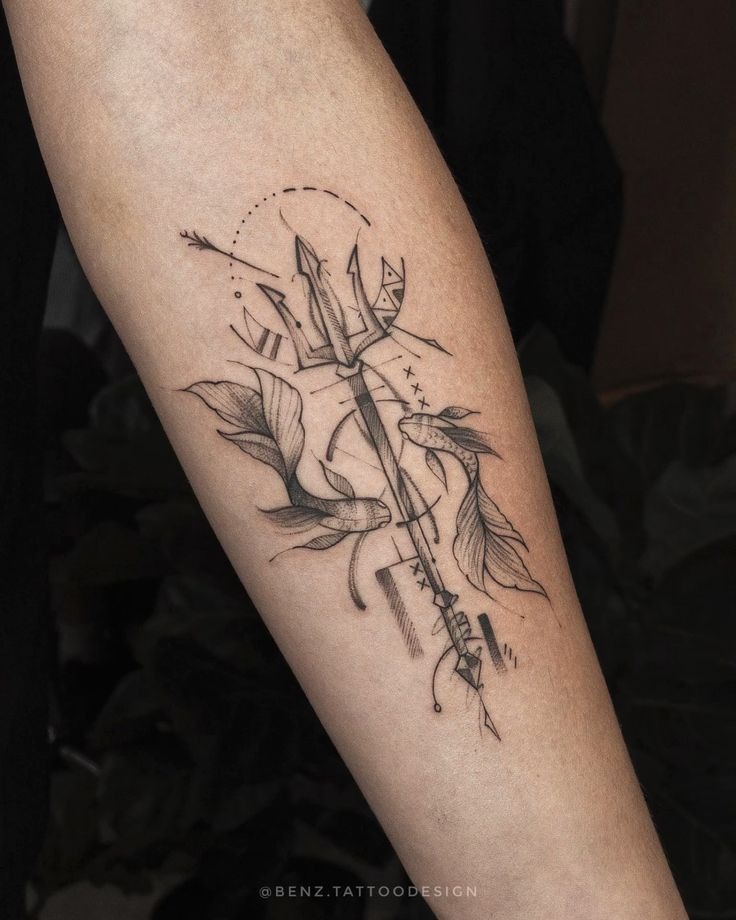 Geometric Trident Pisces Tattoo Tattoo Design
