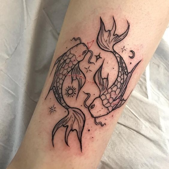 Linework Koi Pisces Zodiac Tattoo Tattoo Design