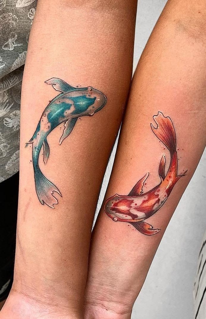 Matching Watercolor Koi Pisces Tattoos Tattoo Design
