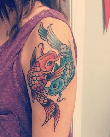 Traditional Color Pisces Koi Tattoo Tattoo Design