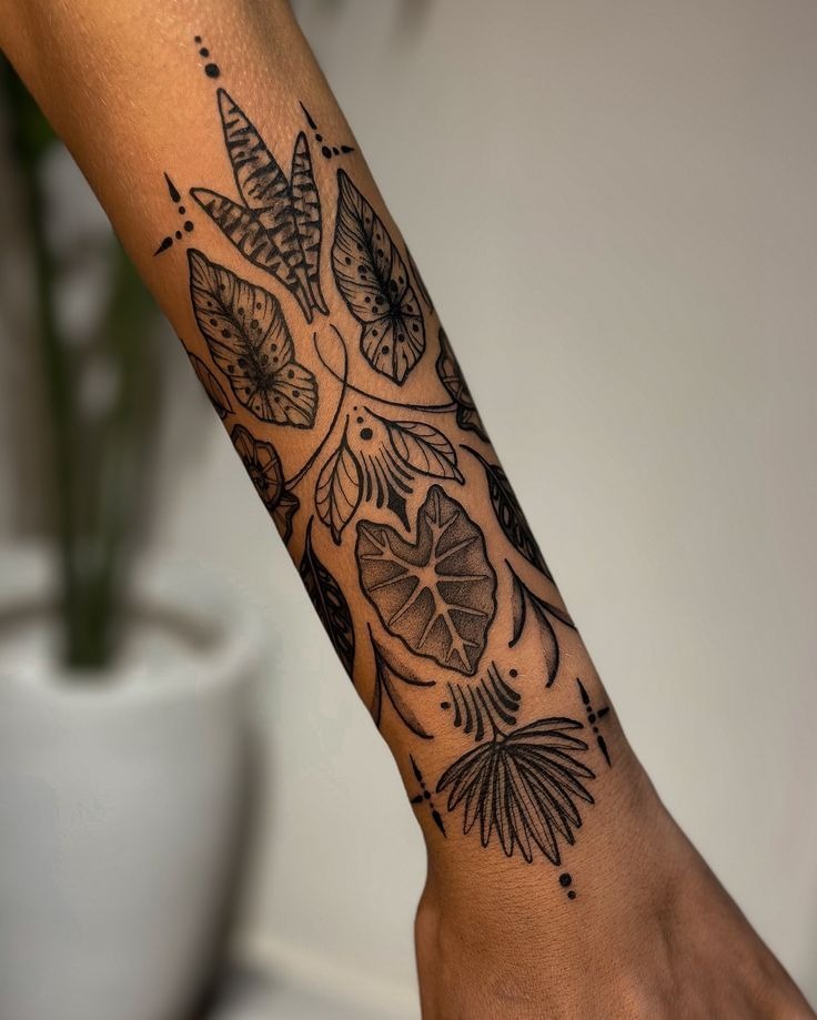 Botanical Flash Collage Forearm Tattoo Design