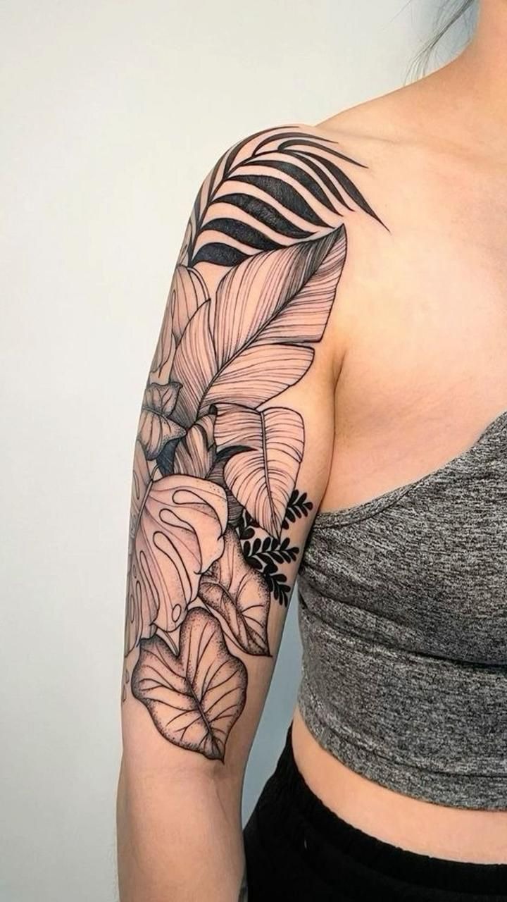 Minimalist Fern Negative-Space Sleeve Tattoo Design