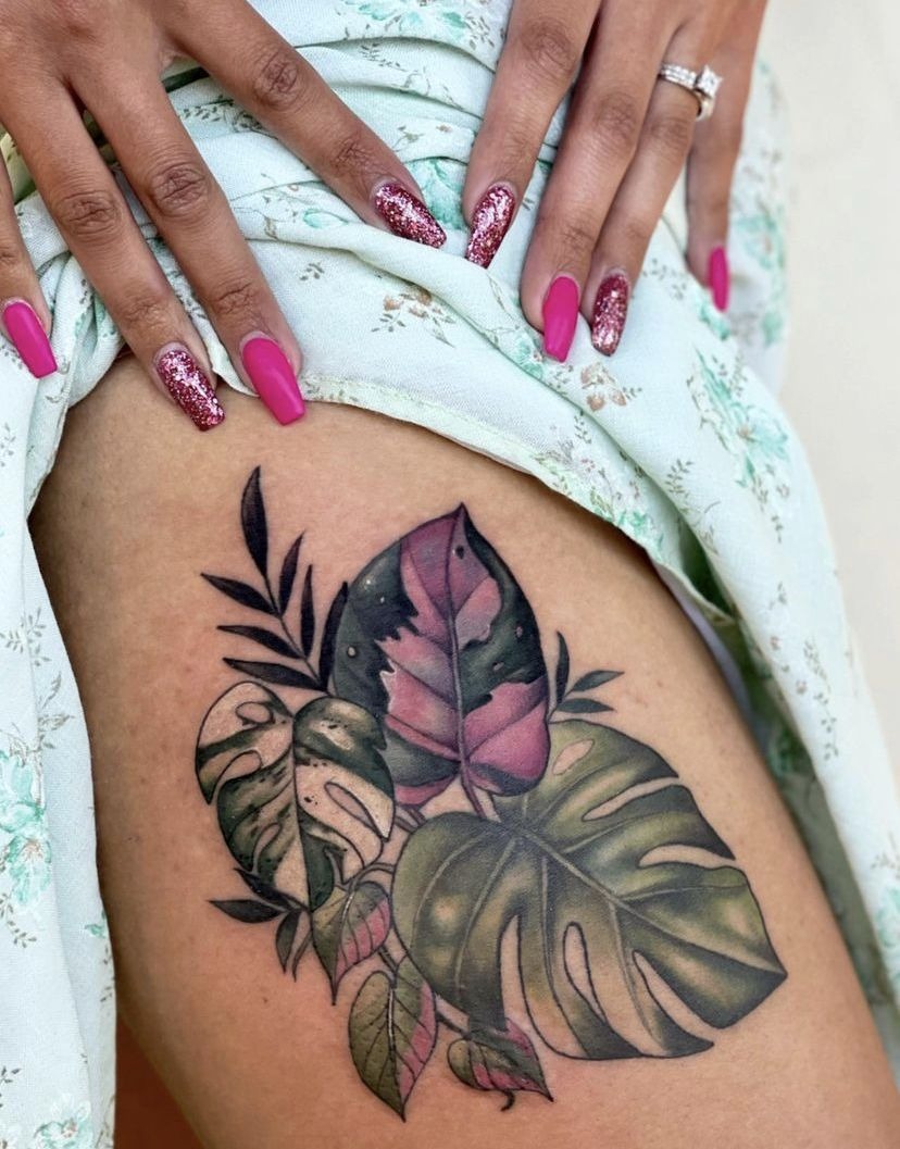 Monstera Black Background Panel Tattoo Design