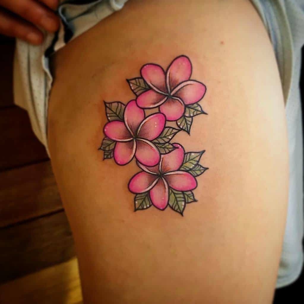 Bold Forearm Plumeria Sleeve Tattoo Design
