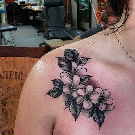 Bright Pink Hawaiian Plumeria Bouquet Tattoo Design