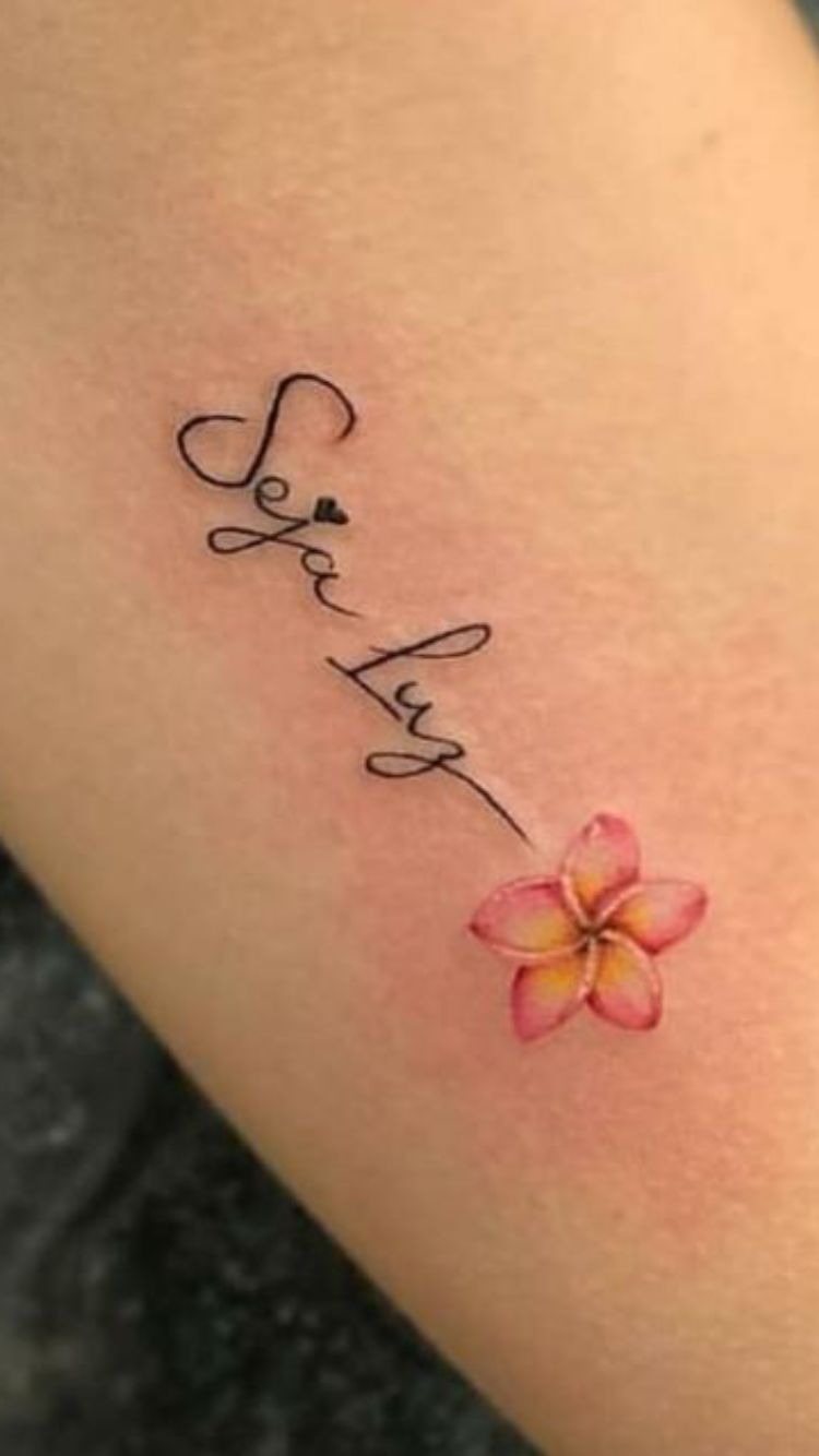 Love Script With Tiny Plumeria Tattoo Design