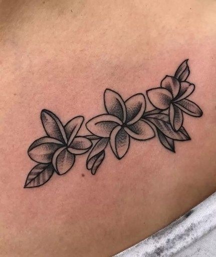 Minimalist Plumeria Outline Branch Tattoo Design