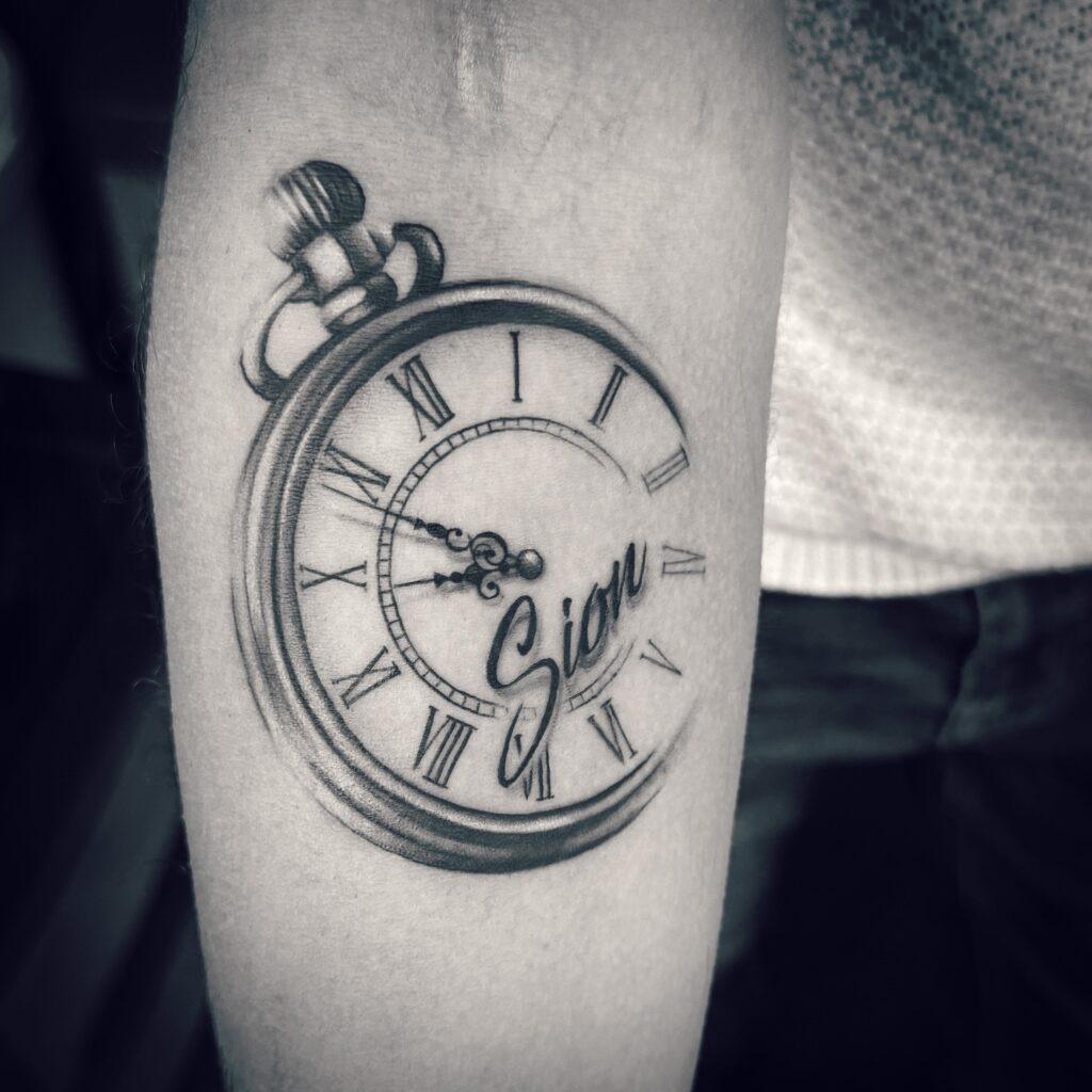 Art Nouveau-Inspired Pocket Watch Tattoo Tattoo Design