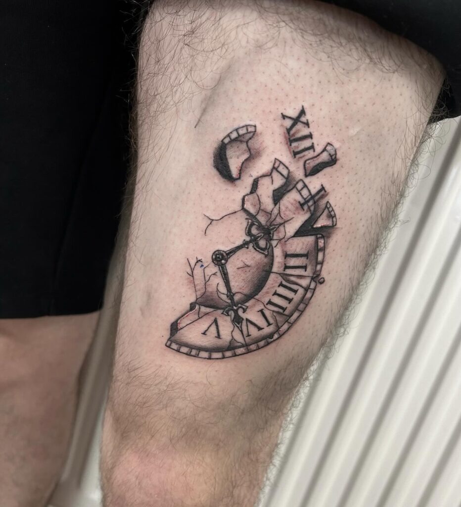 Colorful Pocket Watch Tattoo with Bible Verse Tattoo Design