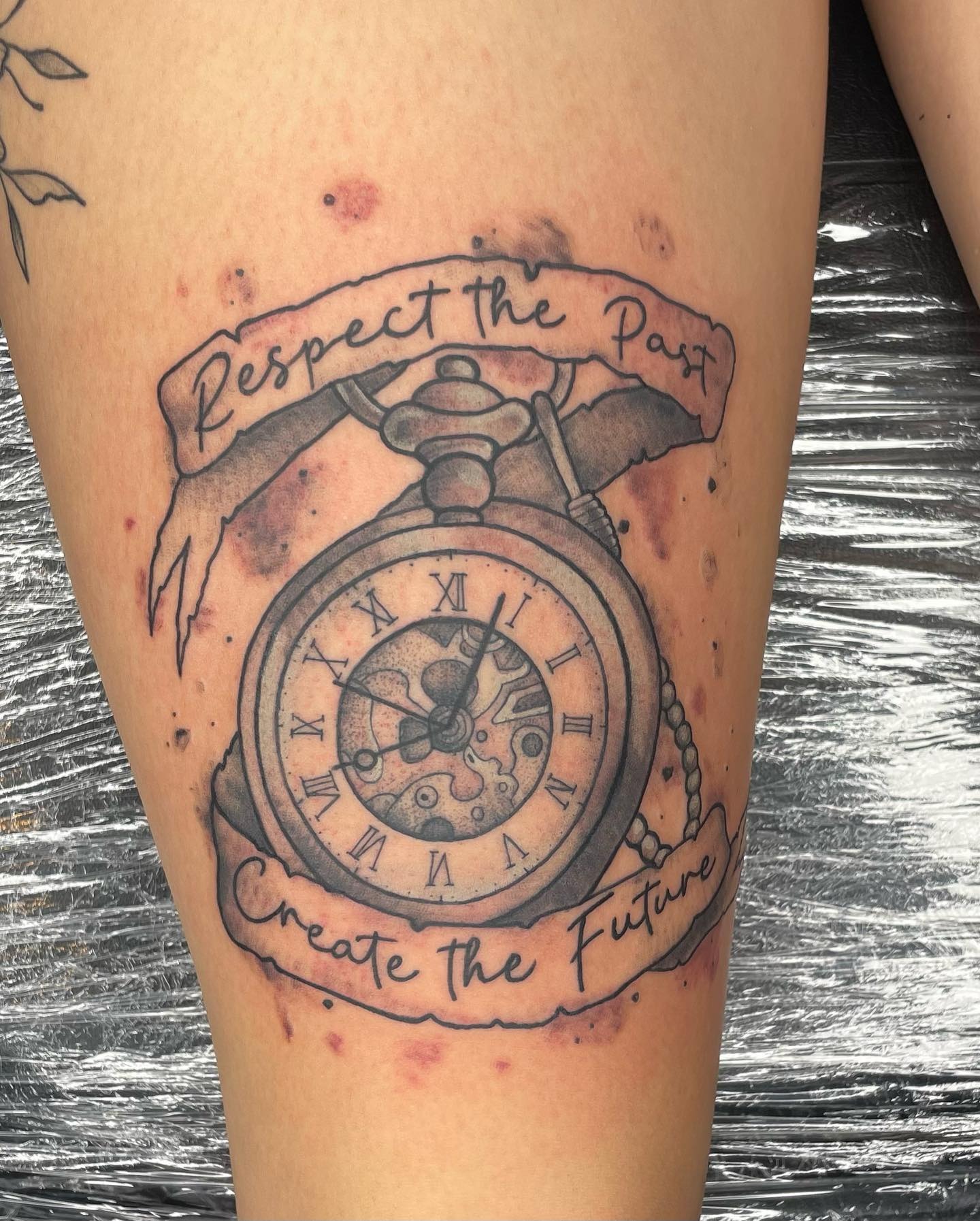 Family Pocket Watch Tattoo with Birthdates Tattoo Design