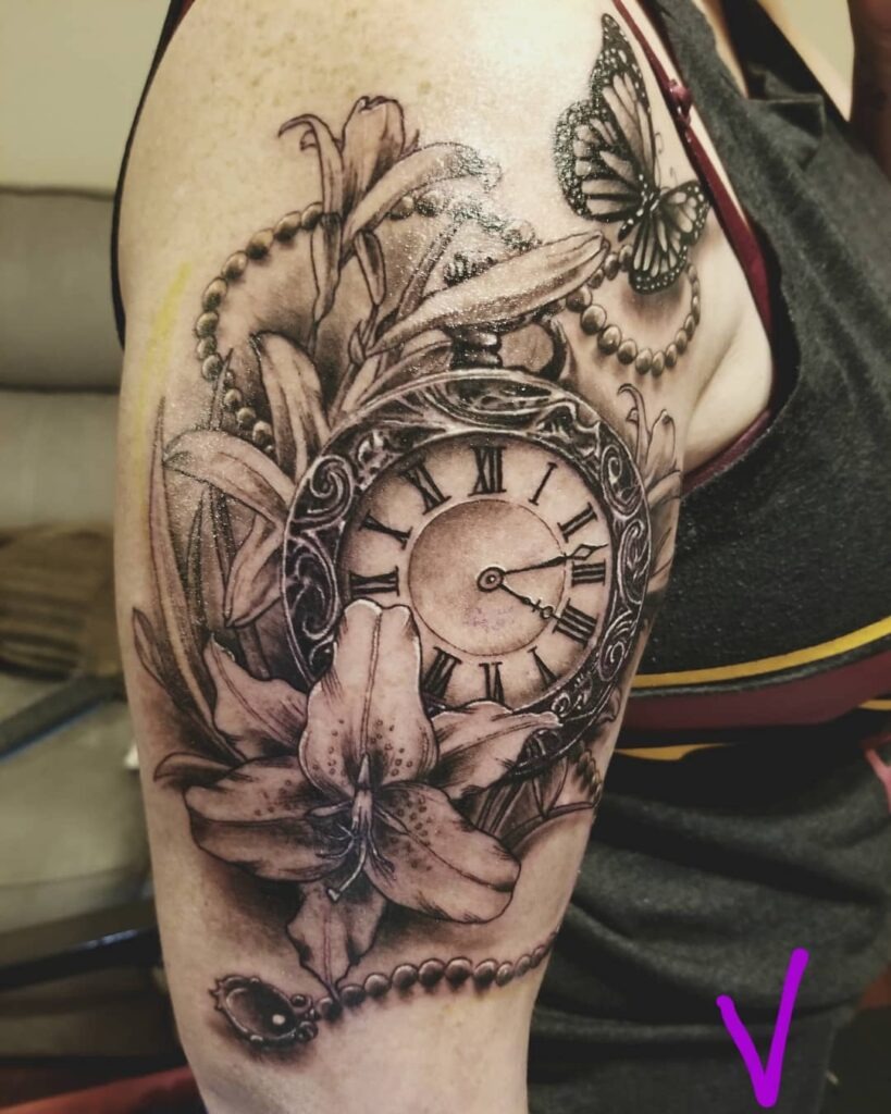 Flying Dove with Pocket Watch Tattoo Tattoo Design