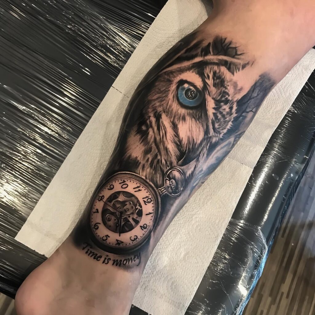 Heart-Shaped Pocket Watch and Floral Forearm Tattoo Tattoo Design