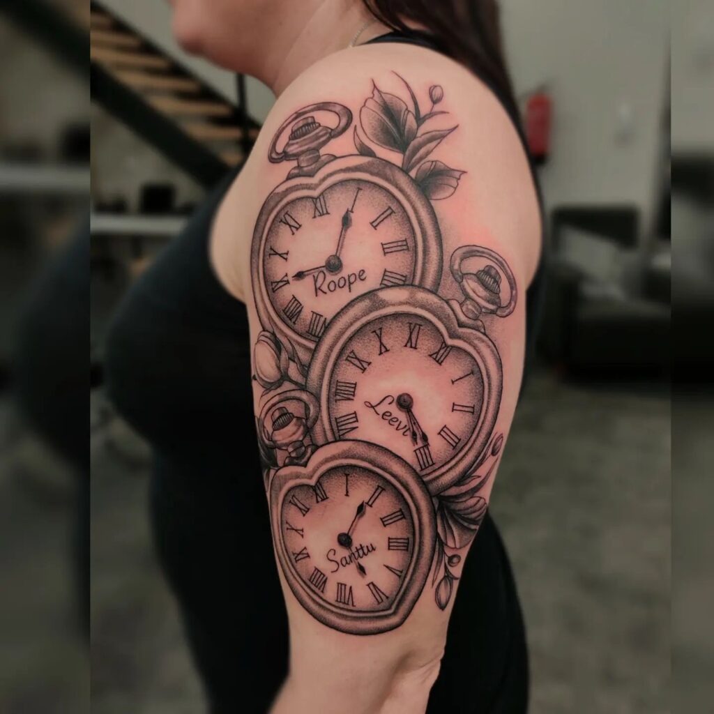 Heart-Shaped Pocket Watch Tattoo for Children Tattoo Design