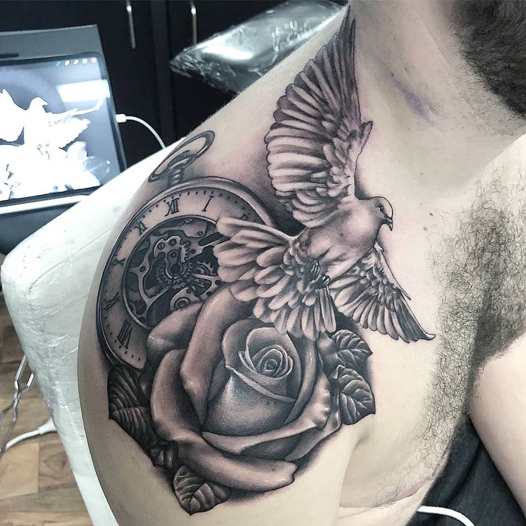 Owl and Pocket Watch Tattoo with "Time is Money" Quote Tattoo Design