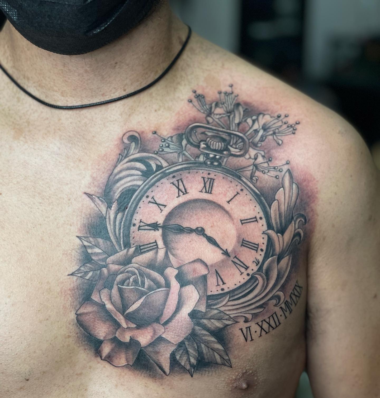 Pocket Watch and Red Rose Tribute Tattoo Tattoo Design
