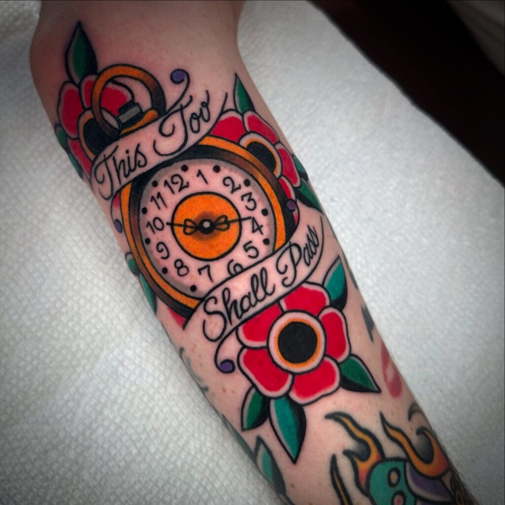 Pocket Watch and Roses Cover-Up Tattoo Tattoo Design