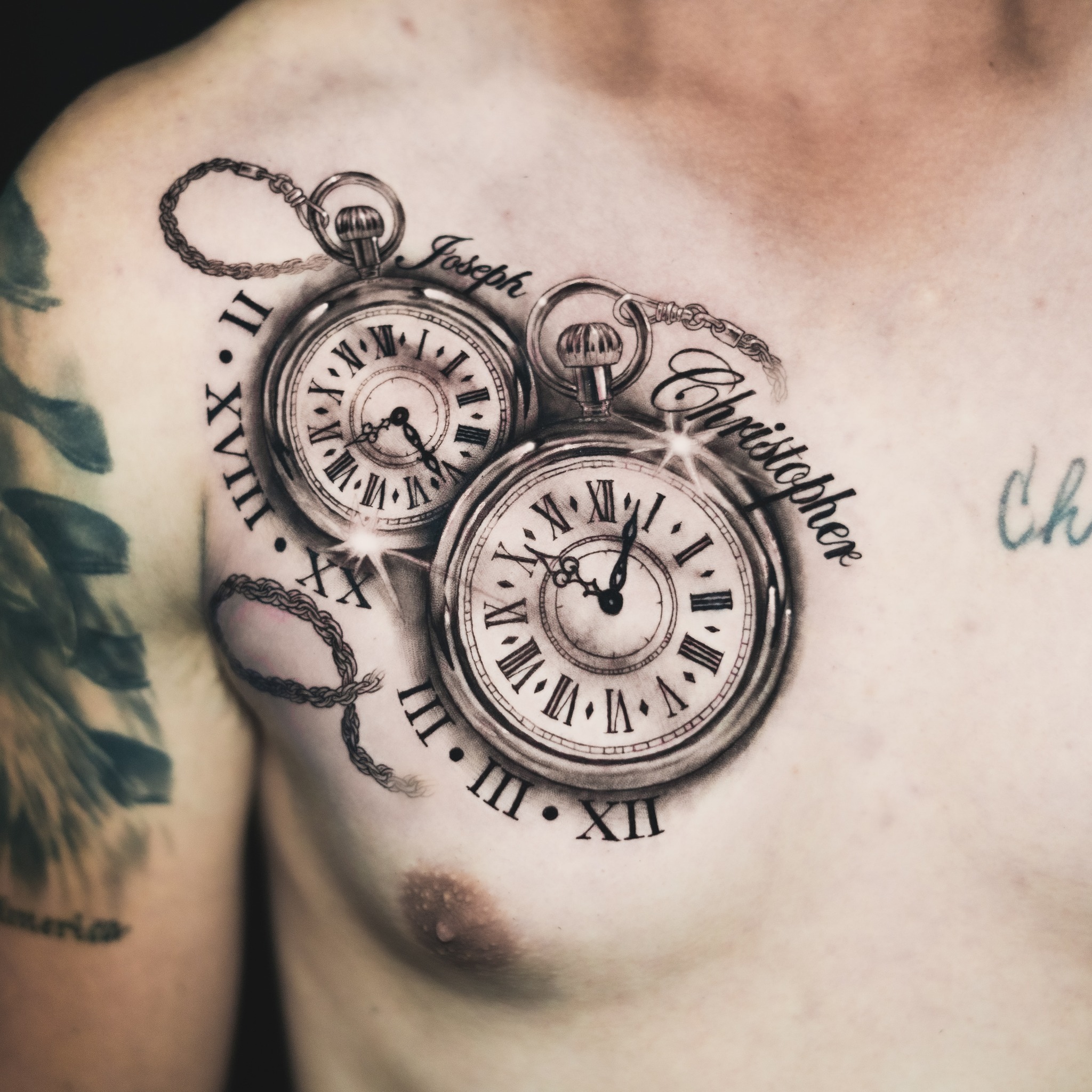 Pocket Watch, Dove, and Rose Shoulder Tattoo Tattoo Design