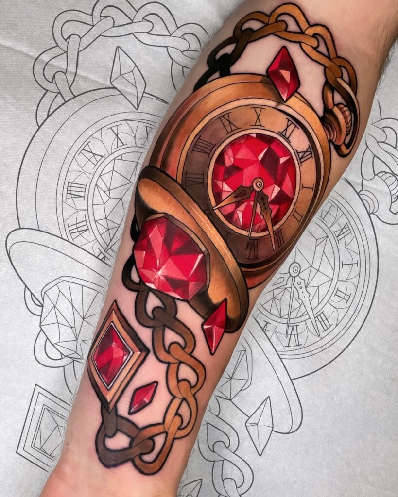 Traditional Pocket Watch Tattoo with Uplifting Quote Tattoo Design