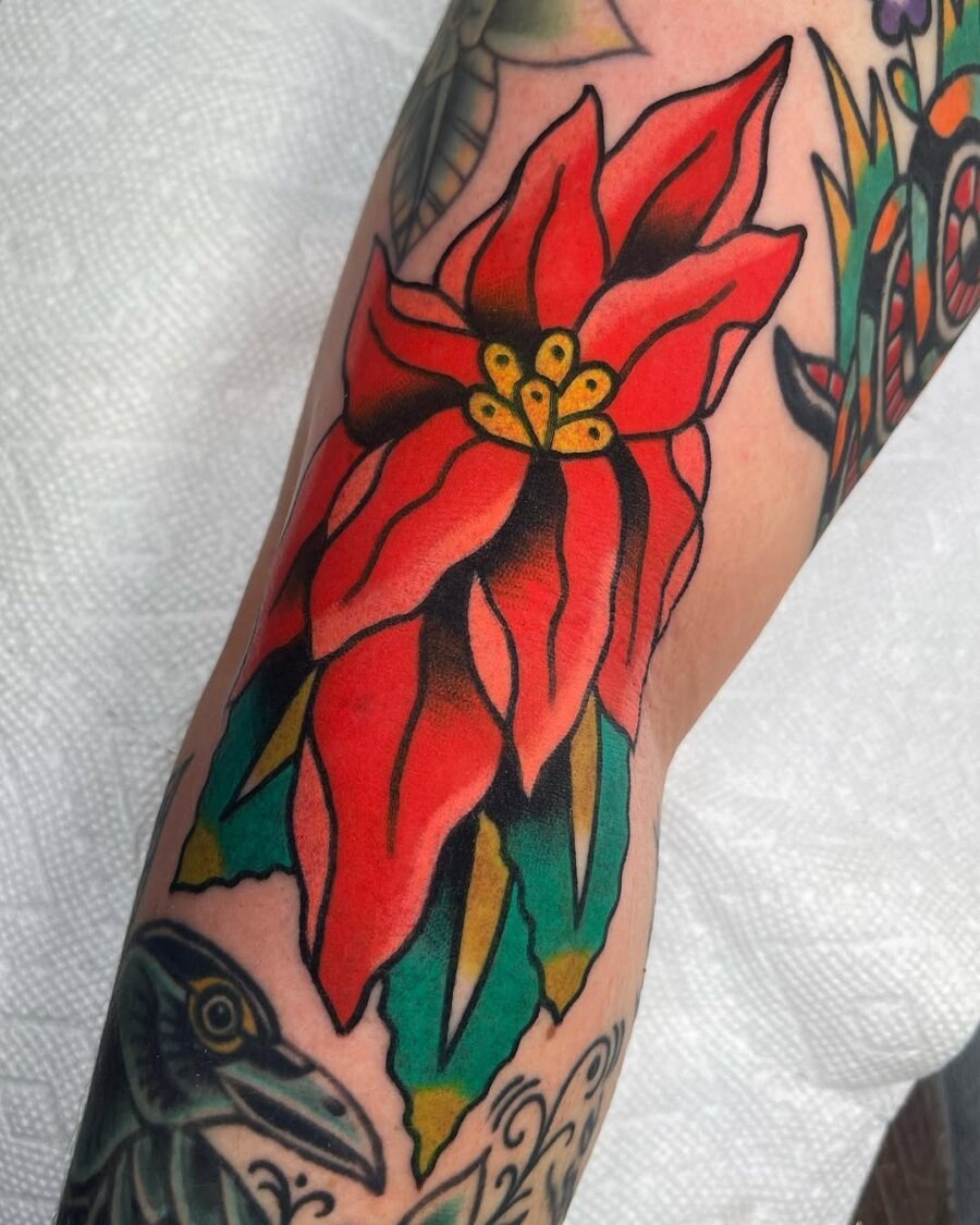 A striking red poinsettia tattoo on display Tattoo Design