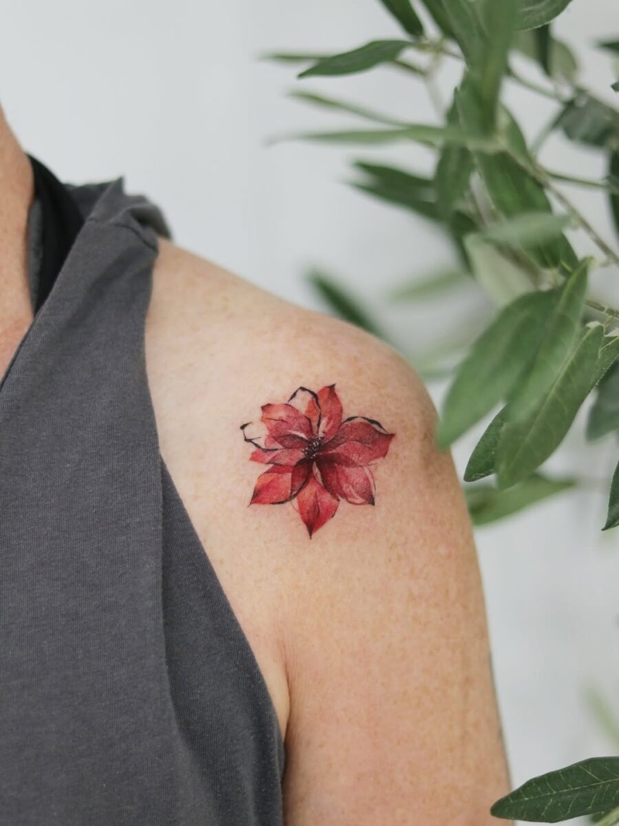 Beautifully vibrant poinsettia inked on shoulder Tattoo Design