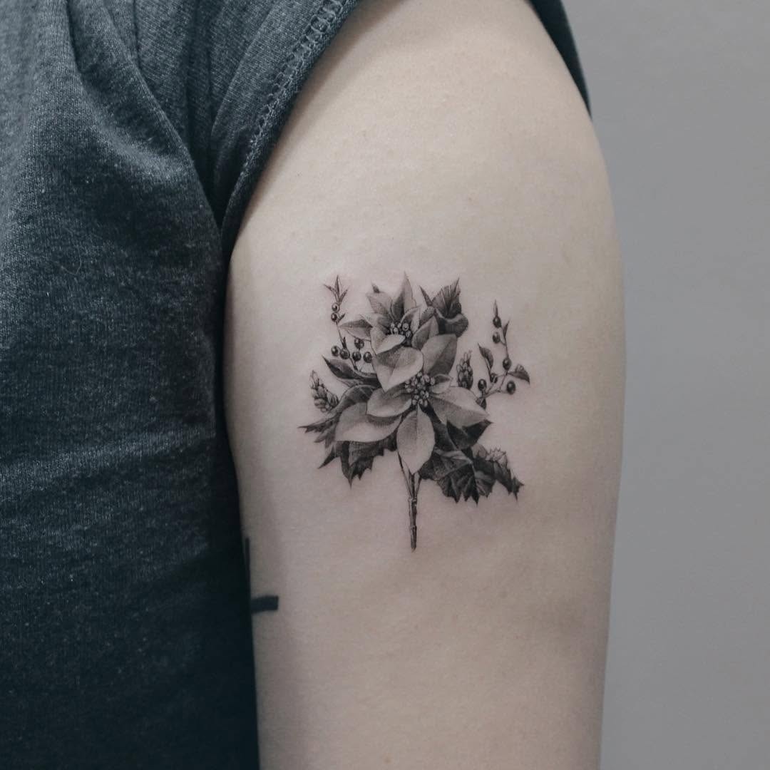 Elegant black and gray poinsettia tattoo design Tattoo Design