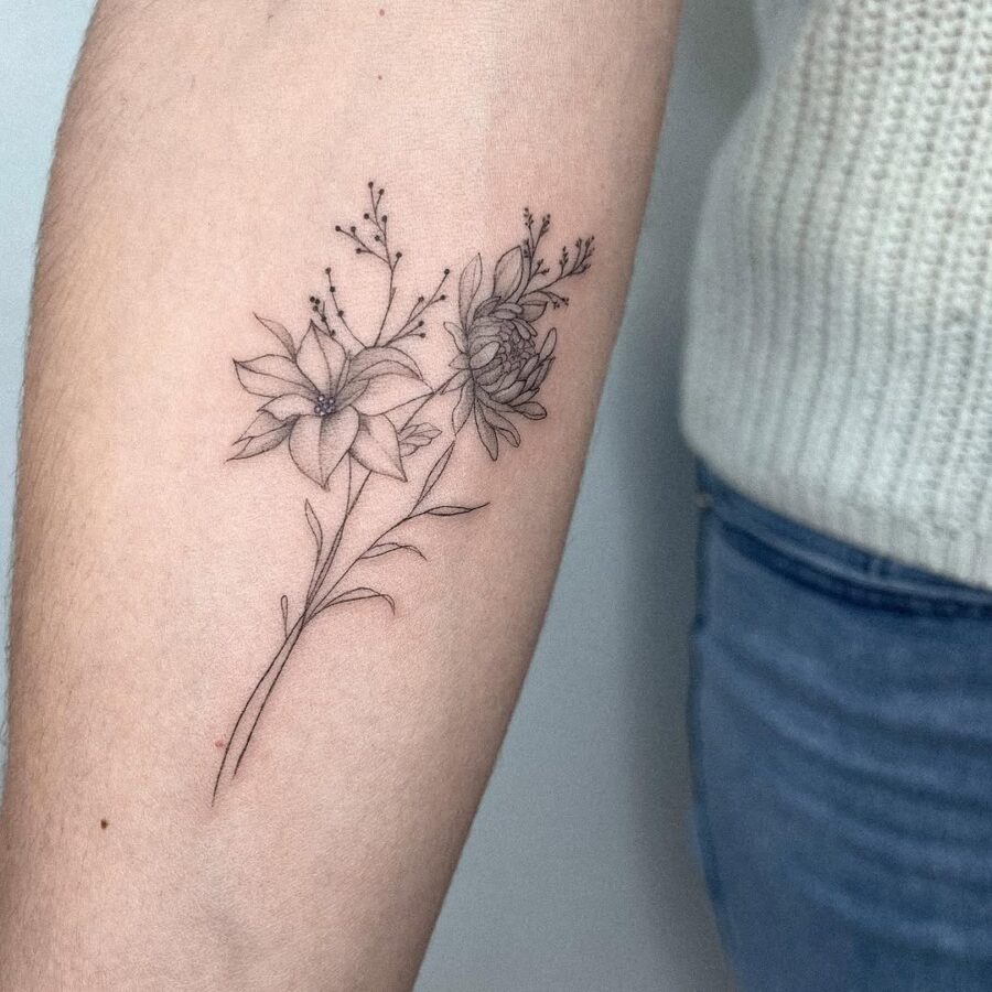Elegant Black Line Art Poinsettia Tattoo Tattoo Design