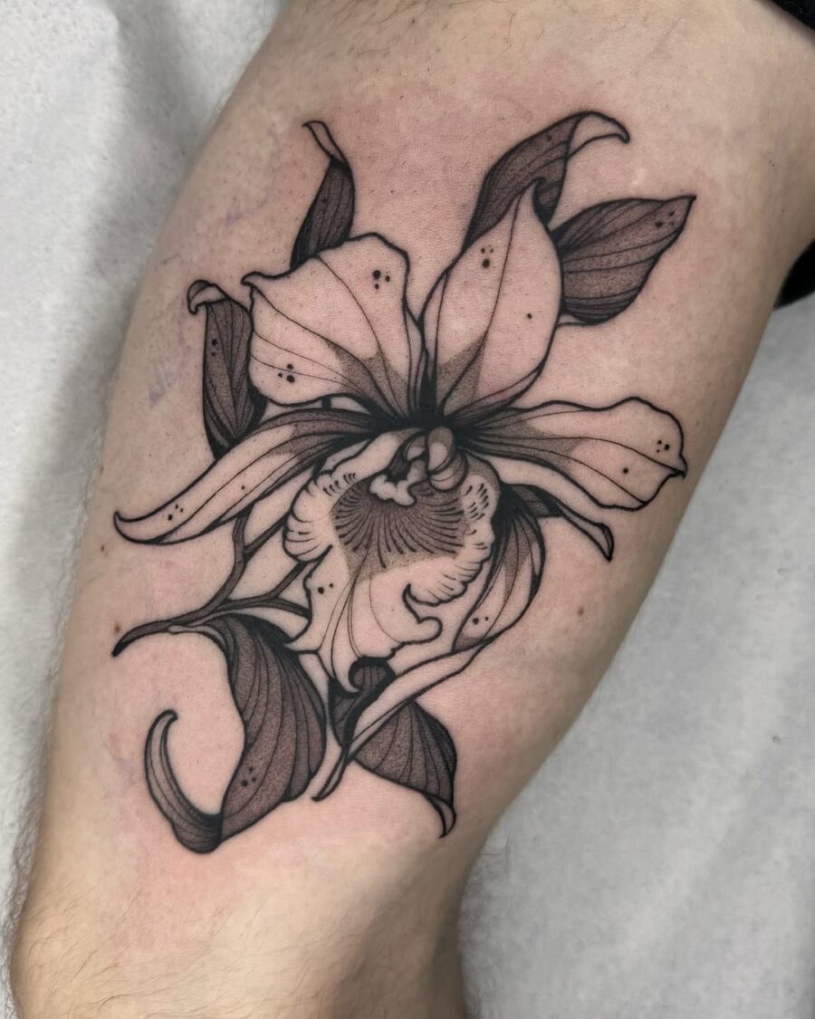 Stunning black ink poinsettia tattoo design Tattoo Design