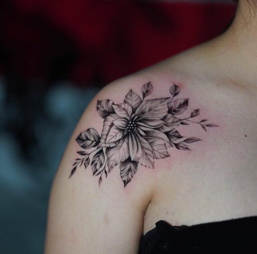 Stunning Poinsettia Tattoo with Elegant Details Tattoo Design