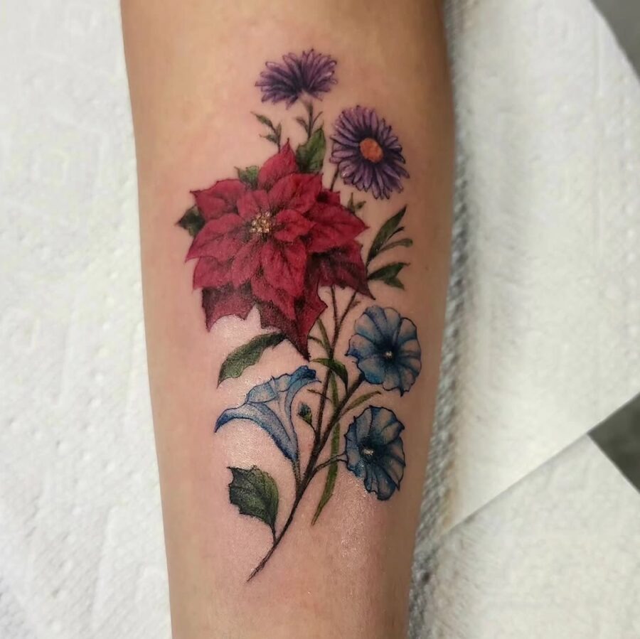 Vibrant Poinsettia and Floral Tattoo Design Tattoo Design