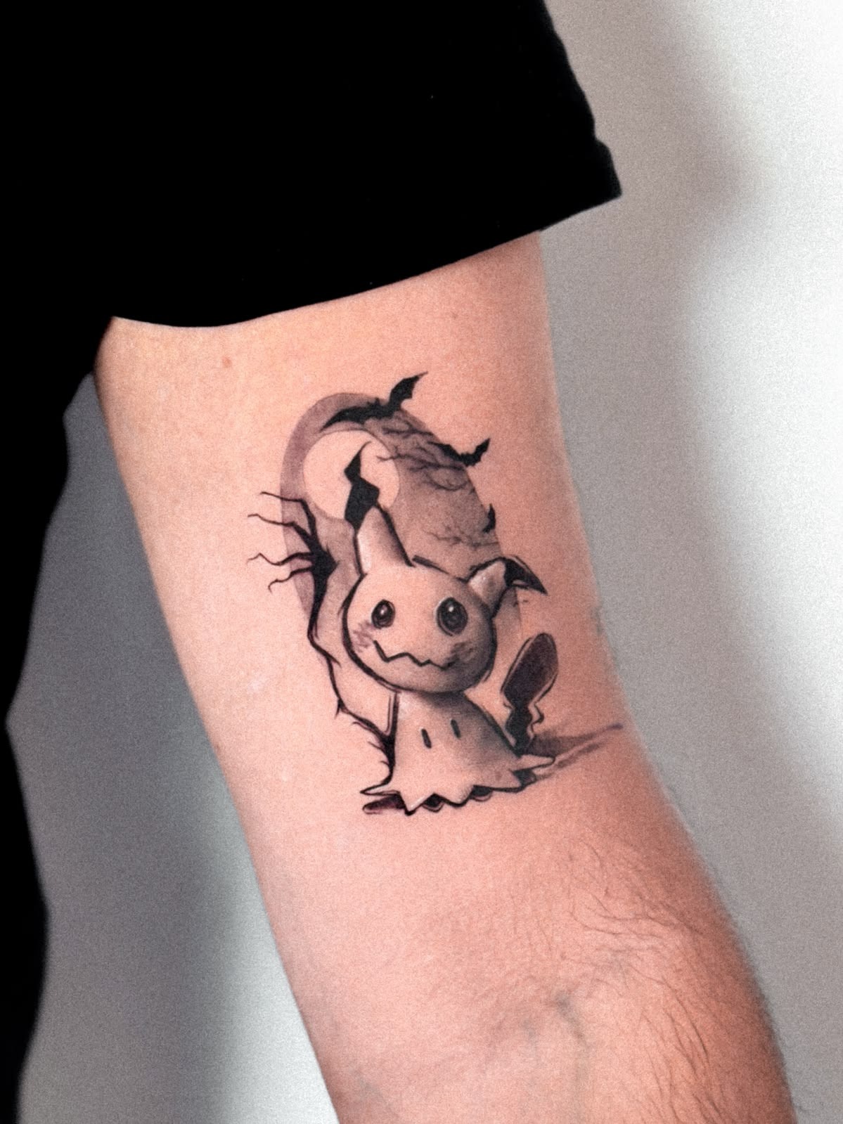 Moonlit Mimikyu Scene Tattoo Design