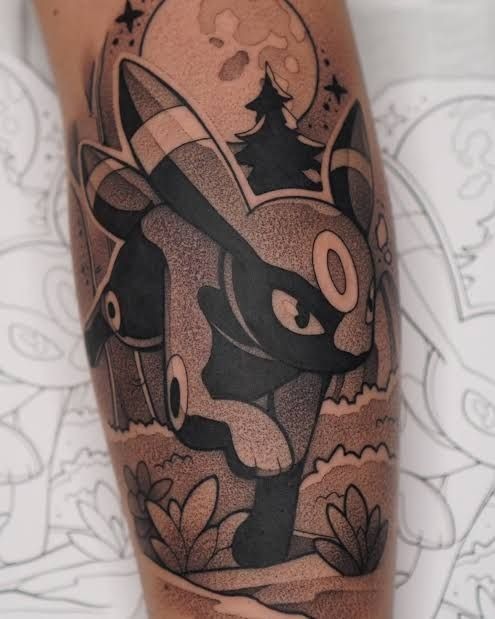 Moonlit Umbreon Landscape Tattoo Design