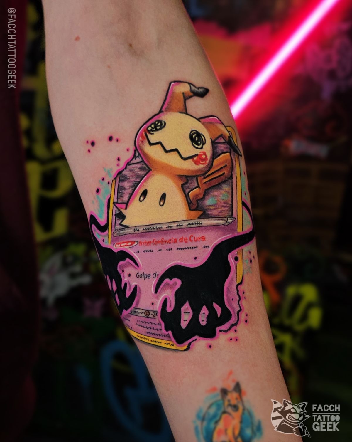 Neon Mimikyu Card Frame Tattoo Design