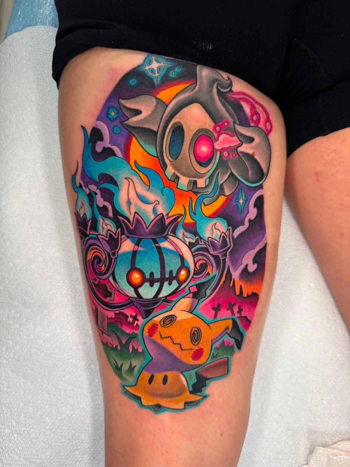 Neon Night Character Scene Tattoo Design