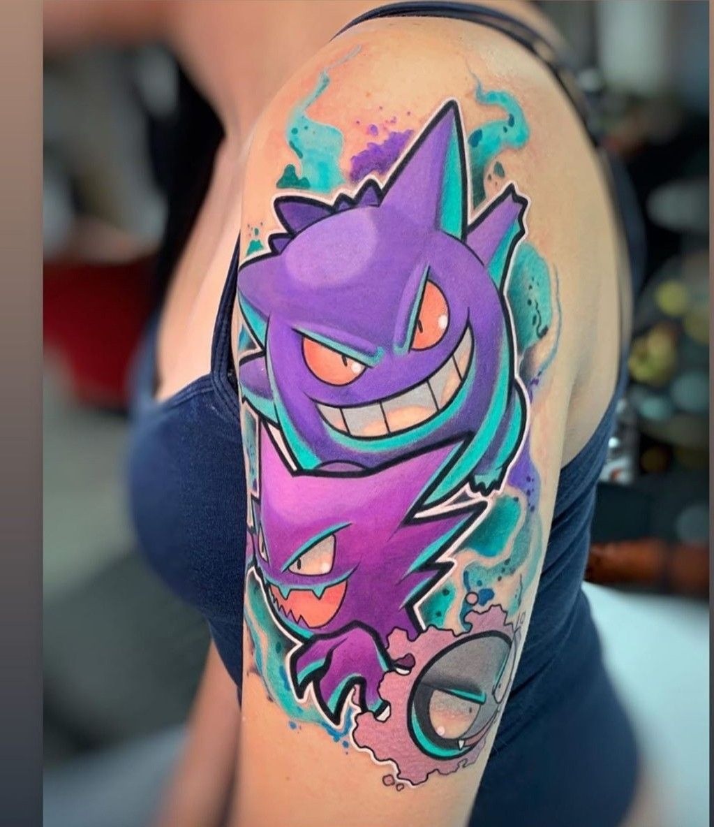 Purple Evolution Shoulder Piece Tattoo Design