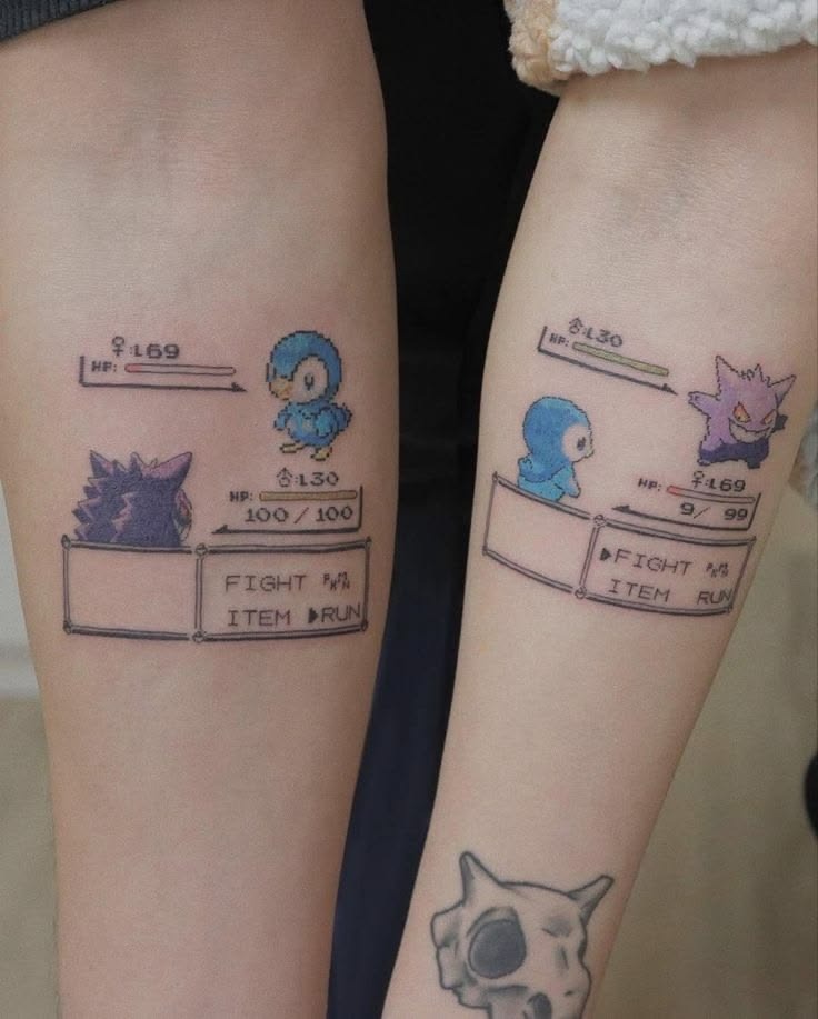 Retro Battle-Screen Pair Tattoo Design