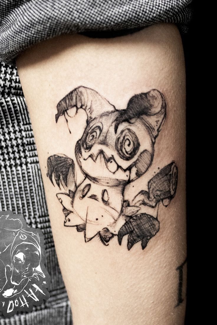 Sketchbook-Style Mimikyu Tattoo Design