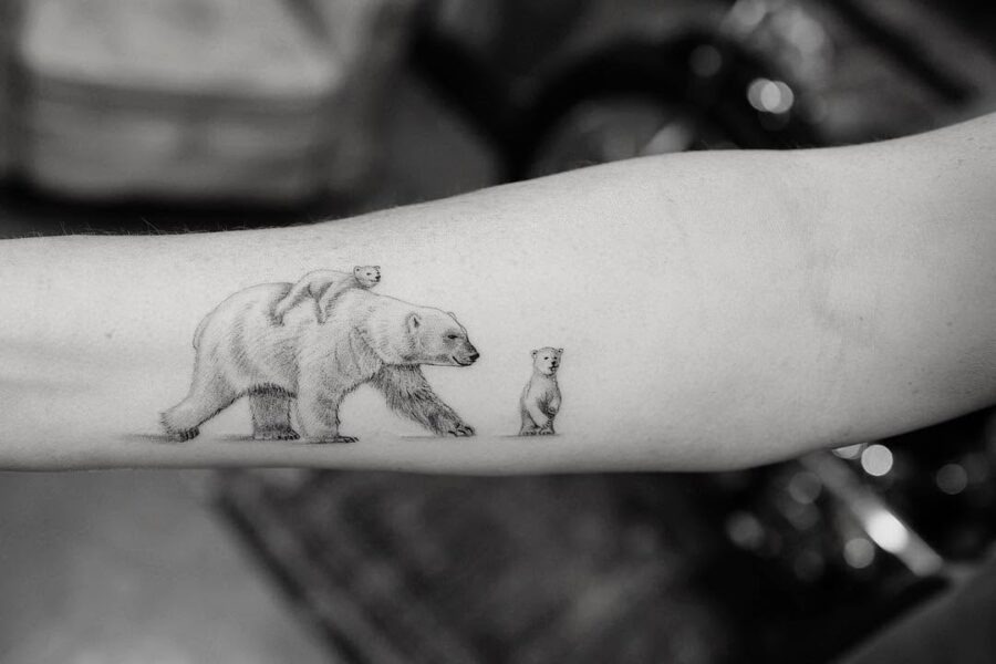 Adorable polar bear family tattoo in black and white Tattoo Design