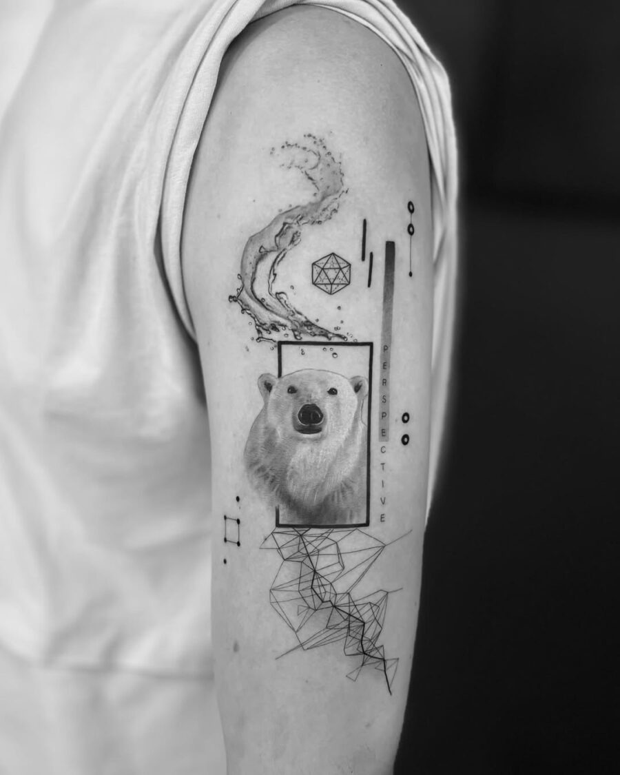 Artistic Polar Bear Tattoo with Geometric Elements Tattoo Design