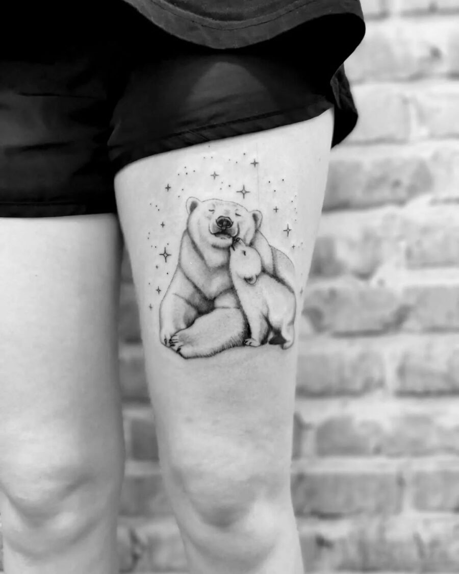 Heartwarming polar bear tattoo of mother and cub Tattoo Design