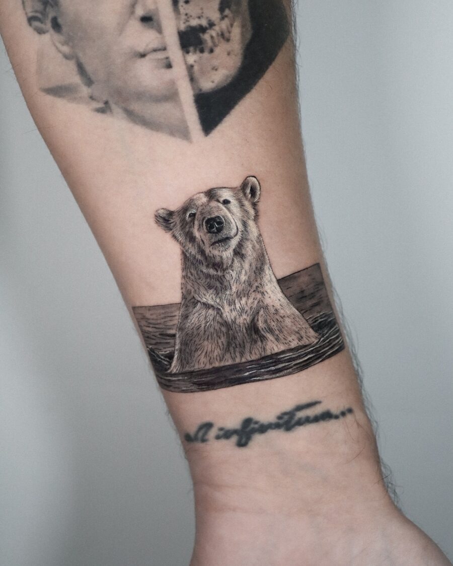 Realistic Polar Bear Tattoo in Water Tattoo Design