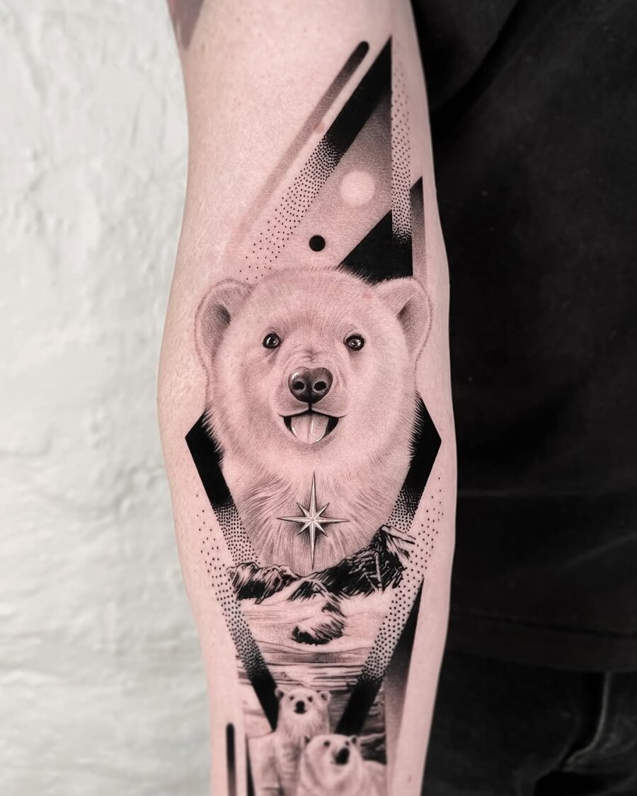 Stunning black and gray polar bear ink Tattoo Design