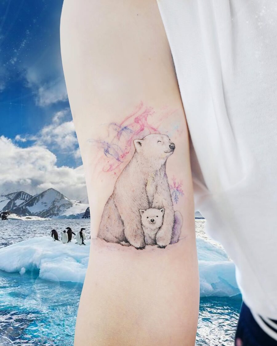Sweet bond of polar bear and cub tattoo Tattoo Design