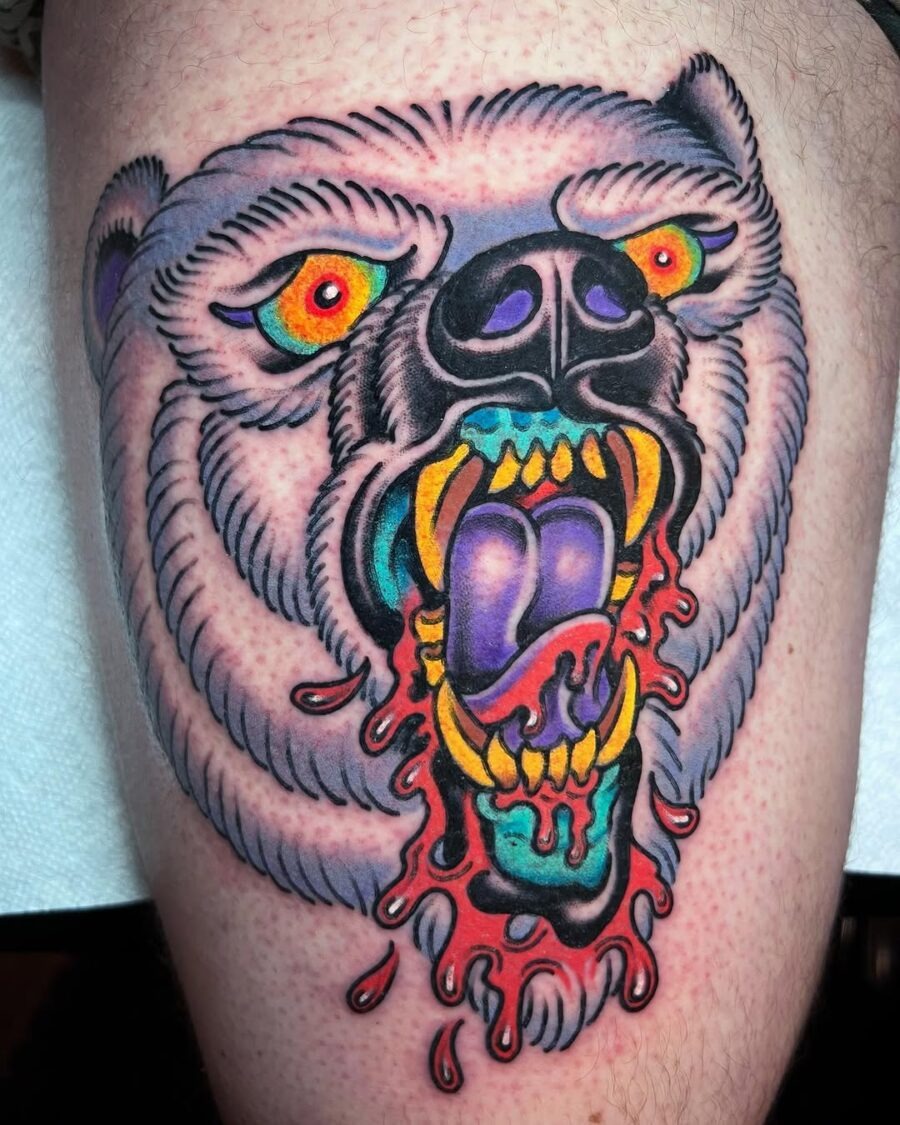 Vibrant Polar Bear Tattoo with Bold Colors Tattoo Design