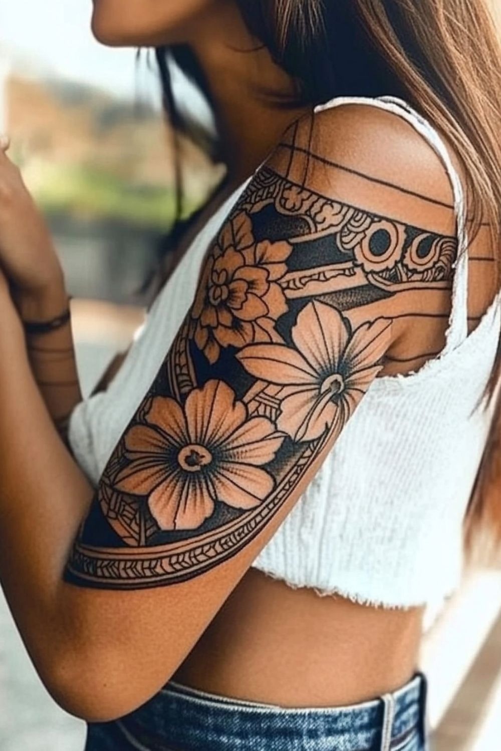 Circular Pattern Polynesian Shoulder Tattoo Design